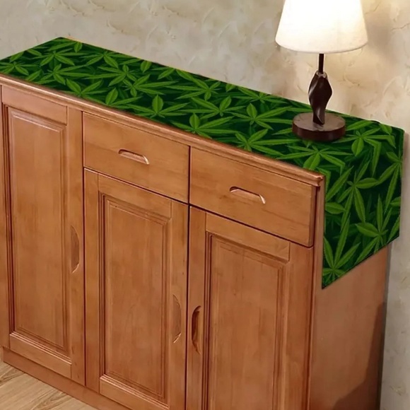 Marijuana Leaf Green Table Runner, Weed leaf mantel scarf  420 Party Decor 13x72 - Picture 2 of 5